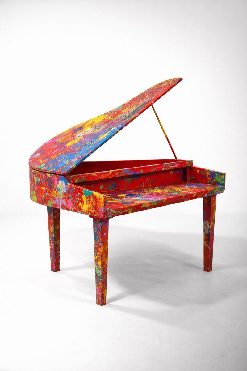 KeyGrand hand-painted abstract expressionist grand piano shell with vibrant multi-color paint splatter design